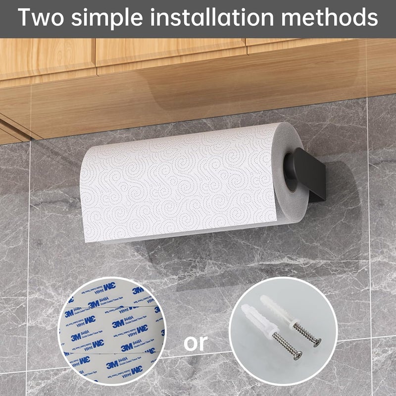 Mbillion Paper Towels Holder Under Cabinet Wall Mount and Self-Adhesive Paper Towel Rack for Kitchen Premium Grade SUS304 Stainless Steel Black - Image 5